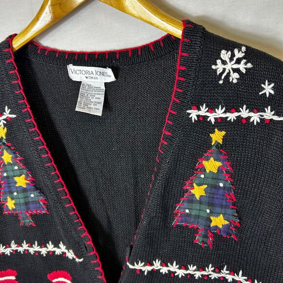 VTG Victoria Jones Women Black Embellished Christmas Full Zip Sweater Vest 2X - Picture 4 of 13